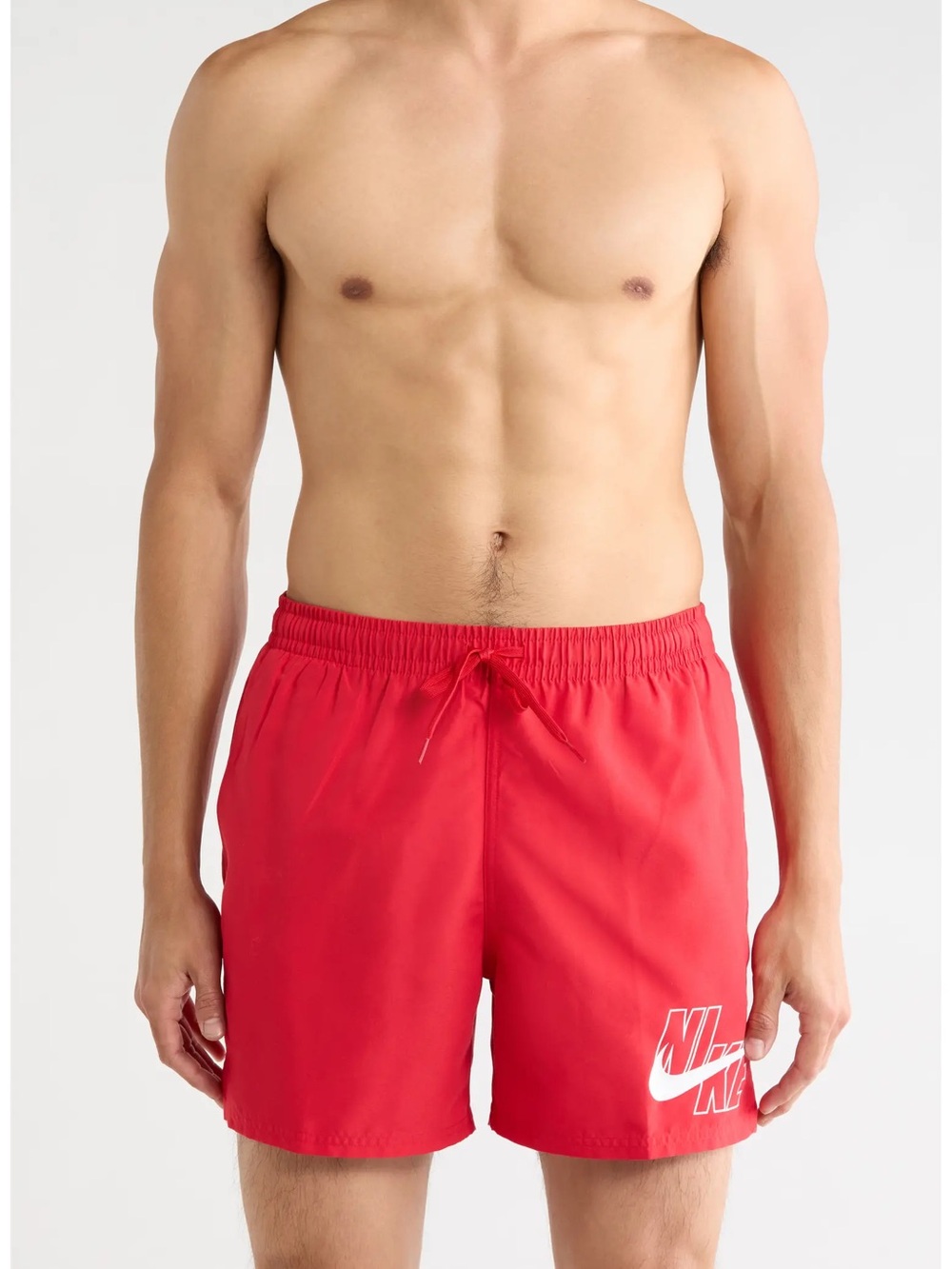 Nike Men’s Red Swim Trunks with White Logo